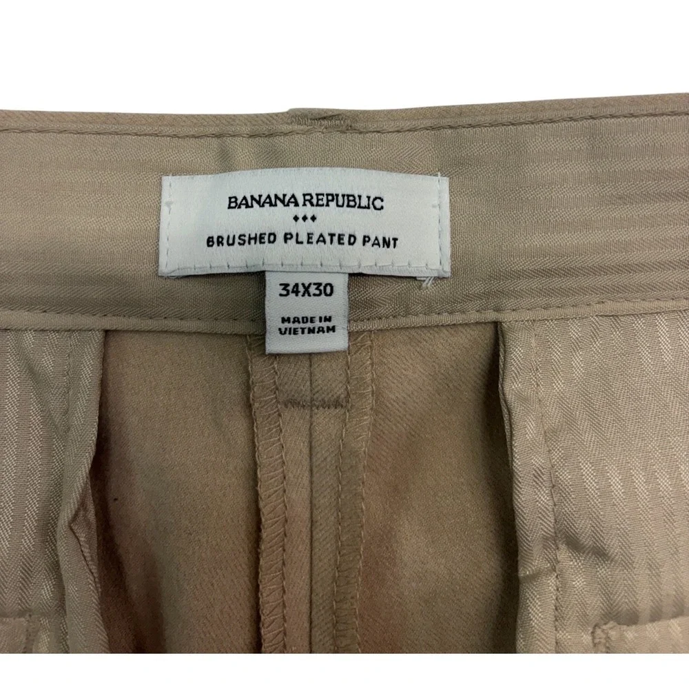 Banana Republic 34x28 Tan Brushed Pleated Pants Trousers Wool Blend Modern